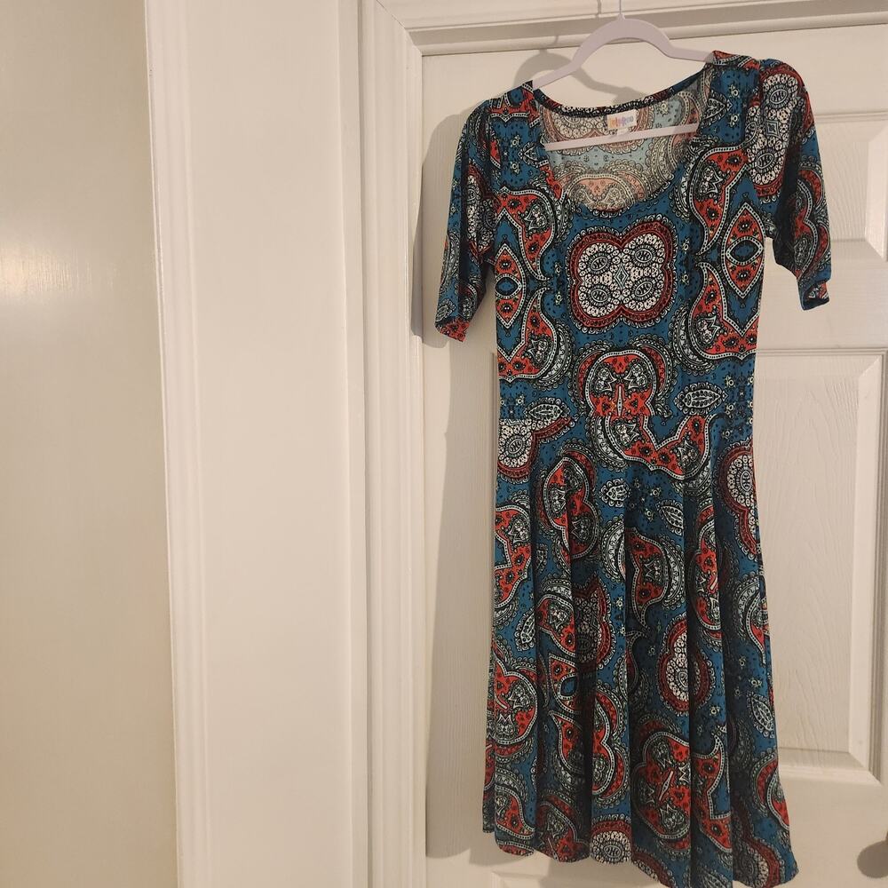 Lularoe Womens Dress Teal With Geometric Designs M